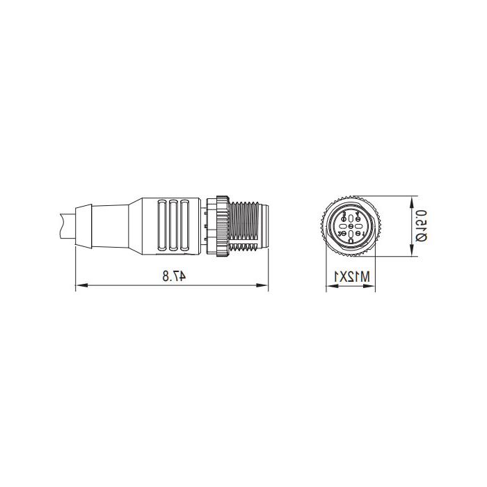 M12 4-PIN, straight male, single-end precast PVC non-flexible cable, shielded, red sheathed, 0C4261-XXX